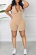 Khaki Casual Street Print Letter Zipper Collar Rompers