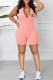 Peach Casual Street Print Letter Zipper Collar Rompers