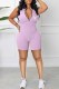 Light Purple Casual Street Print Letter Zipper Collar Rompers