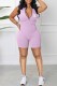 Light Purple Casual Street Print Letter Zipper Collar Rompers