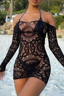 Black Sexy Solid Lace Hollowed Out Patchwork See-through Lingerie