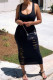 Black Sexy Black tangerine Spaghetti Strap Sleeveless O neck Hip skirt Mid-Calf Print Dresses