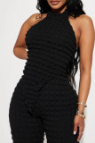 Black Street Solid Patchwork Backless O Neck Sleeveless Two Pieces