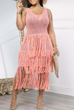 Apricot Celebrities Solid Tassel Hollowed Out Patchwork See-through Swimwears Cover Up