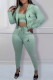 Fruit Green Casual Print Patchwork Hooded Collar Long Sleeve Three Pieces
