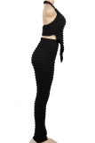Black Street Solid Patchwork Backless O Neck Sleeveless Two Pieces