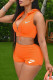Orange Fashion Casual Print Zipper Hooded Collar Sleeveless Two Pieces