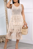 Pink Celebrities Solid Tassel Hollowed Out Patchwork See-through Swimwears Cover Up