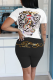 White Casual Print Patchwork O Neck Plus Size Two Pieces