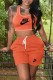 Tangerine Red Casual Print Letter O Neck Sleeveless Two Pieces