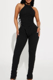 Black Street Solid Patchwork Backless O Neck Sleeveless Two Pieces