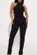 Black Street Solid Patchwork Backless O Neck Sleeveless Two Pieces