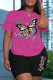 Rose Red Black Casual Print Patchwork O Neck Short Sleeve Two Pieces