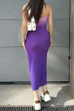 Purple Elegant Gradual Change Patchwork Strapless Printed Dresses