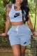 Light Blue Casual Print Letter O Neck Sleeveless Two Pieces