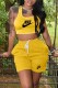 Yellow Casual Print Letter O Neck Sleeveless Two Pieces