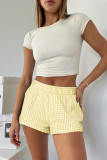 Yellow Casual Plaid Print Patchwork Loose Mid Waist Straight Full Print Bottoms
