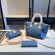 Blue Casual Street Letter Patchwork Zipper Bags
