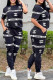 Black Casual Print Letter O Neck Short Sleeve Two Pieces