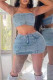 Blue Sexy Solid Patchwork Buttons Beading Zipper Strapless Sleeveless Two Pieces