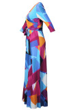 Multicolor Elegant Print Bandage Patchwork V Neck Printed Dresses