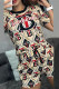 Khaki Casual Print Letter O Neck Short Sleeve Two Pieces