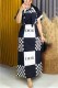 Black And White Casual Print Patchwork Letter Ribbon Collar Printed Dresses