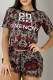 Multicolor Casual Print Letter O Neck Short Sleeve Two Pieces