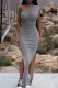 Grey Street Solid Patchwork High Opening Fold Oblique Collar Long Dresses