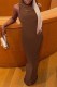 Coffee Sexy Casual Solid Slit Hooded Collar Long Dress Dresses