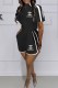 Black Casual Print Letter Zipper Collar Short Sleeve Two Pieces