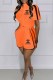 Tangerine Red Casual Print Letter Zipper Collar Short Sleeve Two Pieces
