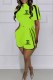 Fluorescent Green Casual Print Letter Zipper Collar Short Sleeve Two Pieces
