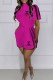 Rose Red Casual Print Letter Zipper Collar Short Sleeve Two Pieces