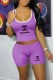 Purple Casual Street Print Letter U Neck Sleeveless Two Pieces