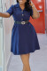 Deep Blue Elegant Solid Patchwork Buckle With Belt Turndown Collar A Line Dresses