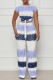 Blue Casual Tie Dye Bandage Patchwork O Neck Short Sleeve Two Pieces