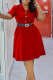 Red Elegant Solid Patchwork Buckle With Belt Turndown Collar A Line Dresses