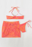 Orange Sportswear Print Bandage Patchwork 3 Piece Sets(With Paddings)