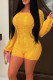 Yellow Sexy Solid Ripped Bandage Patchwork Backless O Neck Skinny Rompers