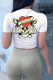 White Casual Print Patchwork O Neck T-Shirts