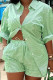 Green Casual Patchwork Patchwork Buckle Turndown Collar Plus Size Two Pieces
