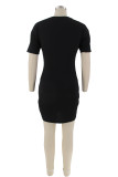 Black Casual Print Patchwork O Neck Printed Plus Size Dresses