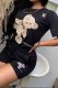 Black Casual Elegant Character Print Letter O Neck Short Sleeve Two Pieces