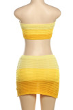 Yellow Celebrities Gradient Patchwork Strapless Sleeveless Two Pieces