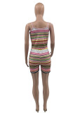 Orange Sexy Casual Striped Print Basic O Neck Sleeveless Two Pieces (Without Coats)