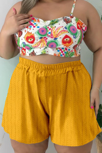 Yellow Casual Solid Patchwork Plus Size