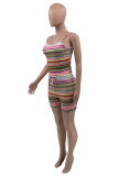 Pink Sexy Casual Striped Print Basic O Neck Sleeveless Two Pieces (Without Coats)
