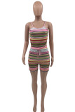 Green Sexy Casual Striped Print Basic O Neck Sleeveless Two Pieces (Without Coats)