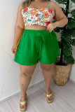 Green Casual Solid Patchwork Plus Size